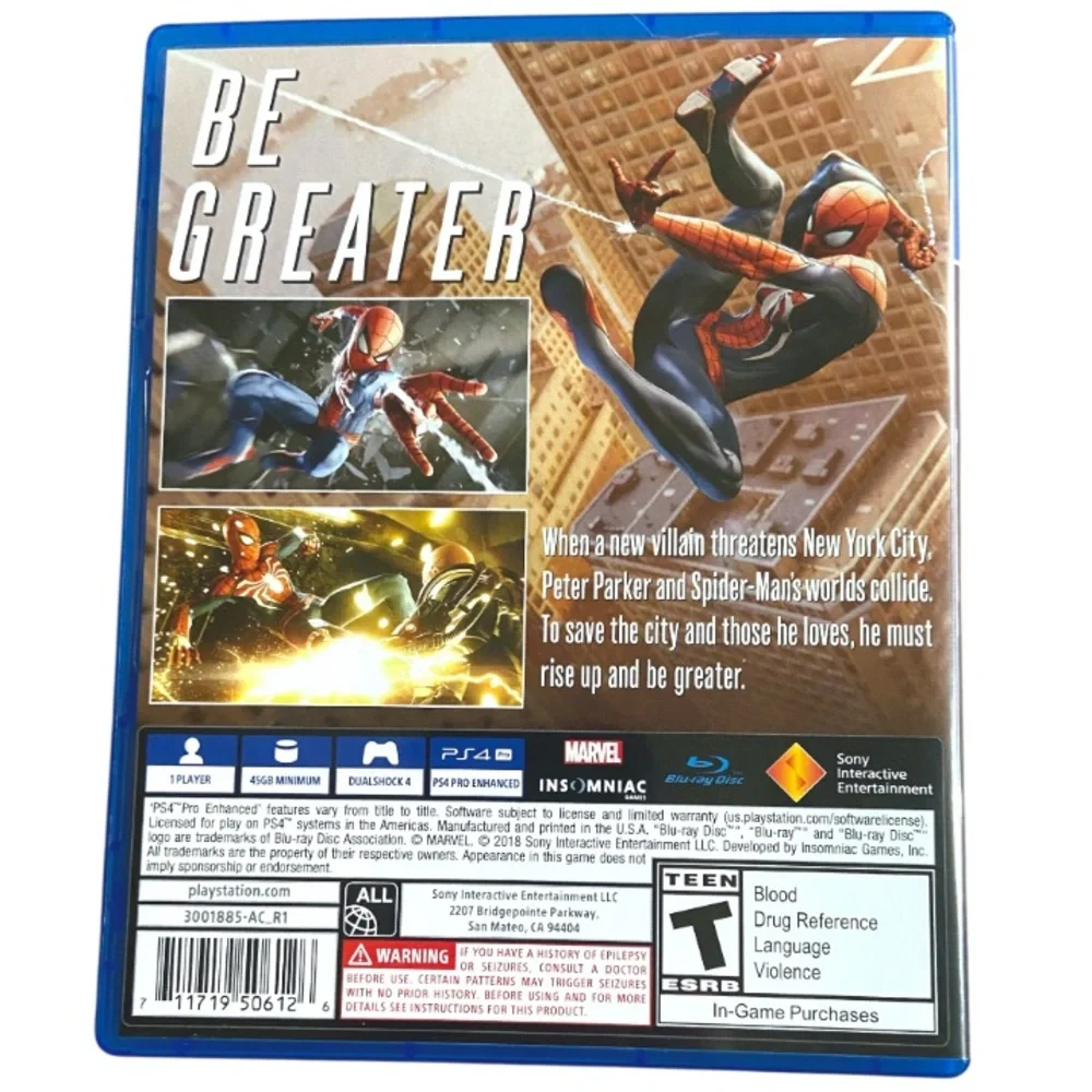 Marvel Spider-Man Game of the Year Edition PS4 Video Game Complete Insomniac